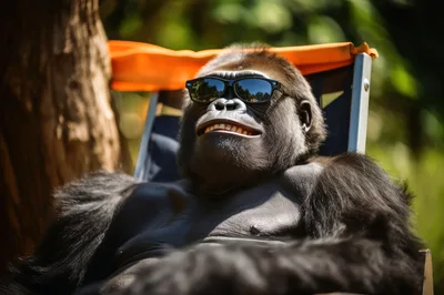 Gorilla Wearing Sunglasses Relaxing In A Beach Chair