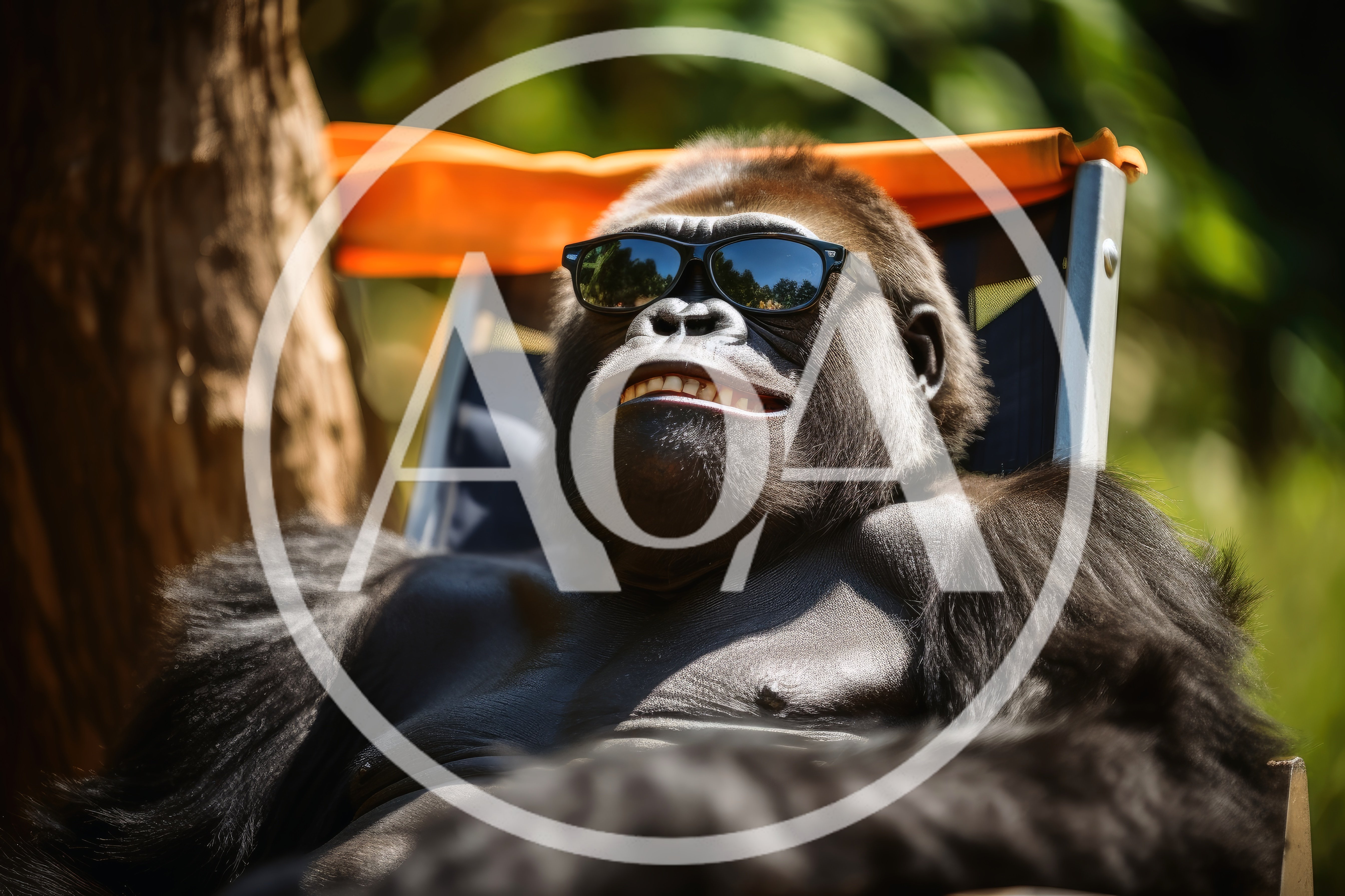 Gorilla Wearing Sunglasses Relaxing In A Beach Chair