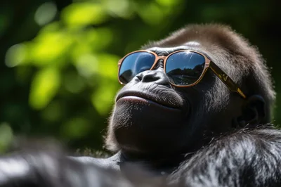 Cool Gorilla Wearing Sunglasses Relaxing Outdoors