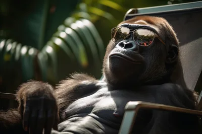 Relaxed Gorilla Wearing Sunglasses Lounging In A Chair