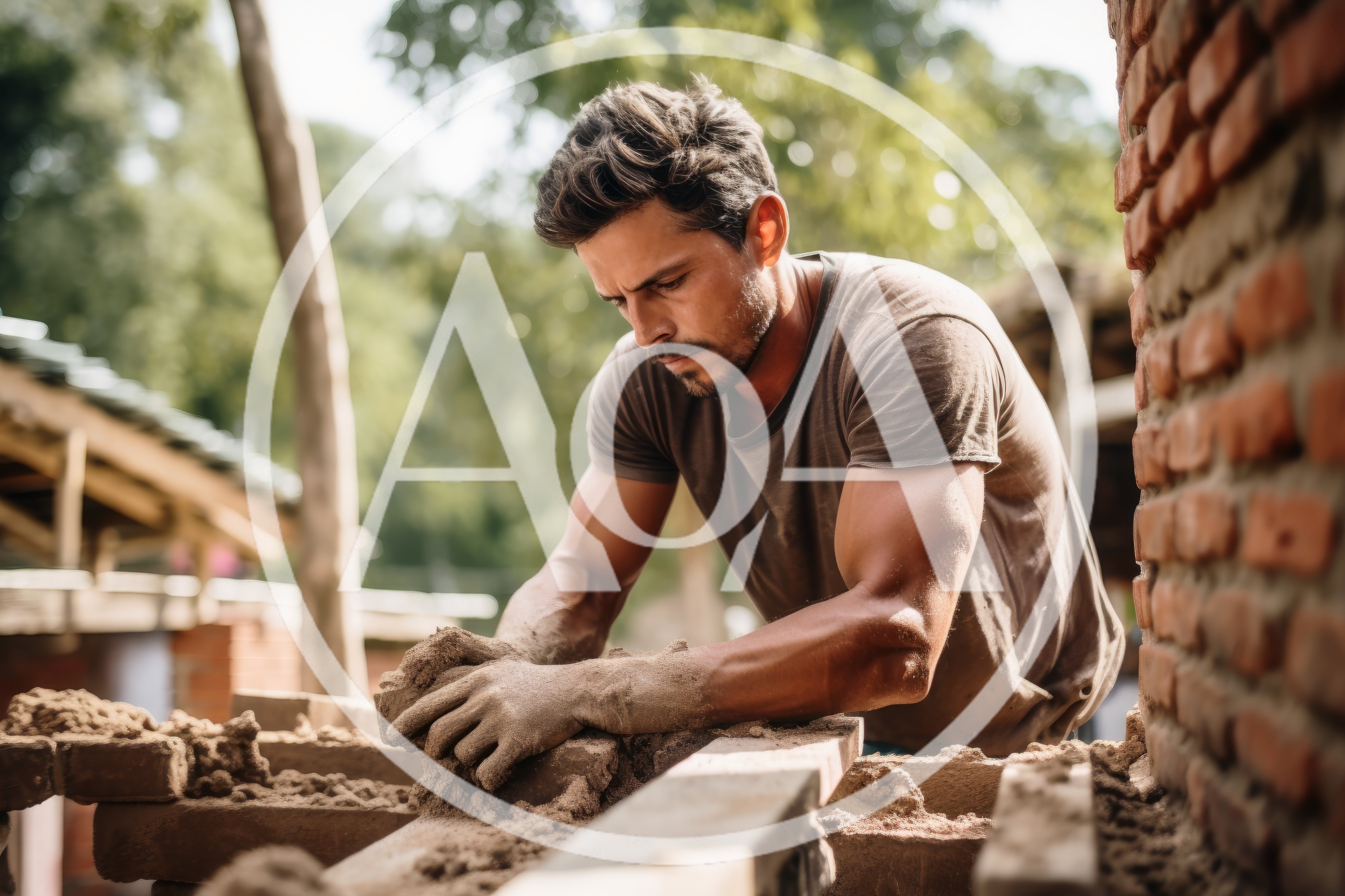 Muscular Man Working With Mud And Bricks