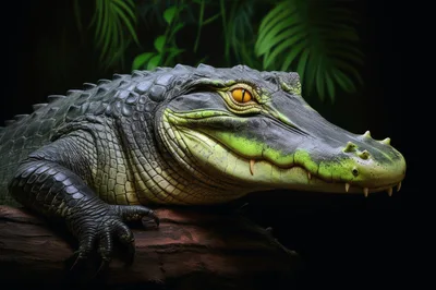 Close Up Portrait Of An Alligator Resting On Wood