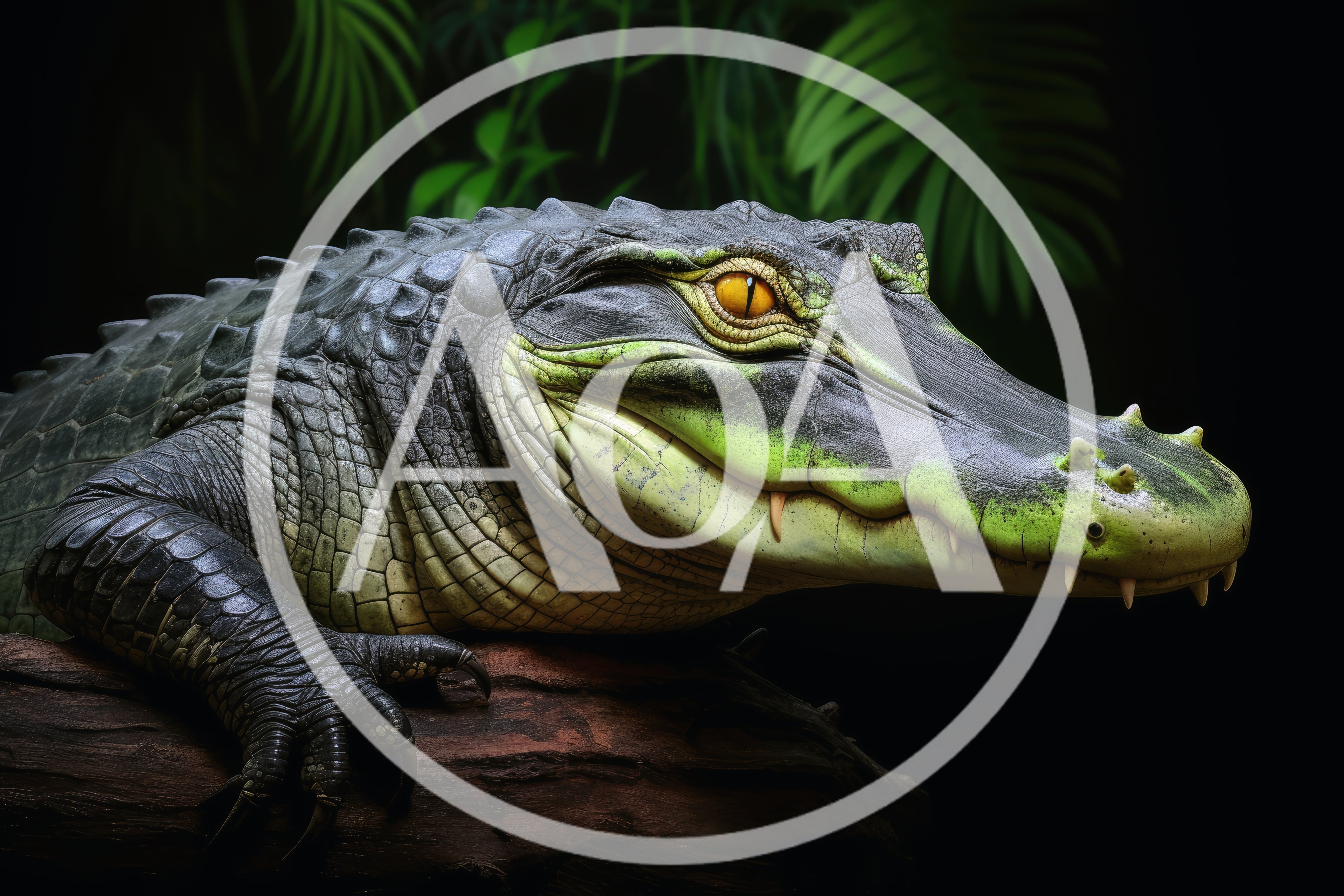 Close Up Portrait Of An Alligator Resting On Wood