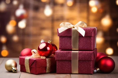 Red Glitter Christmas Gift Boxes With Ornaments