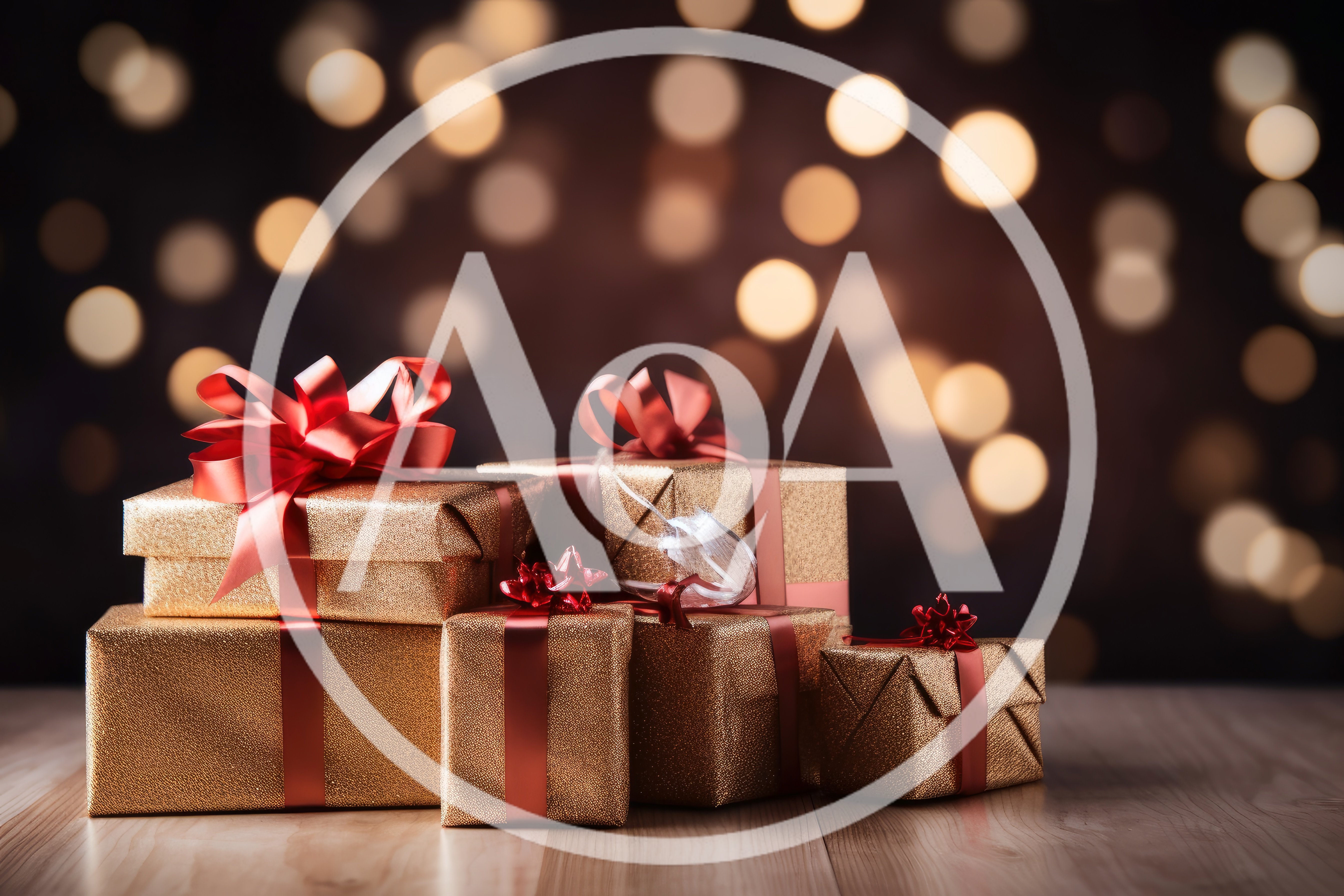 Golden Gift Boxes With Red Ribbons