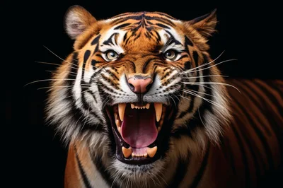 Fierce Tiger Roaring With Mouth Wide Open