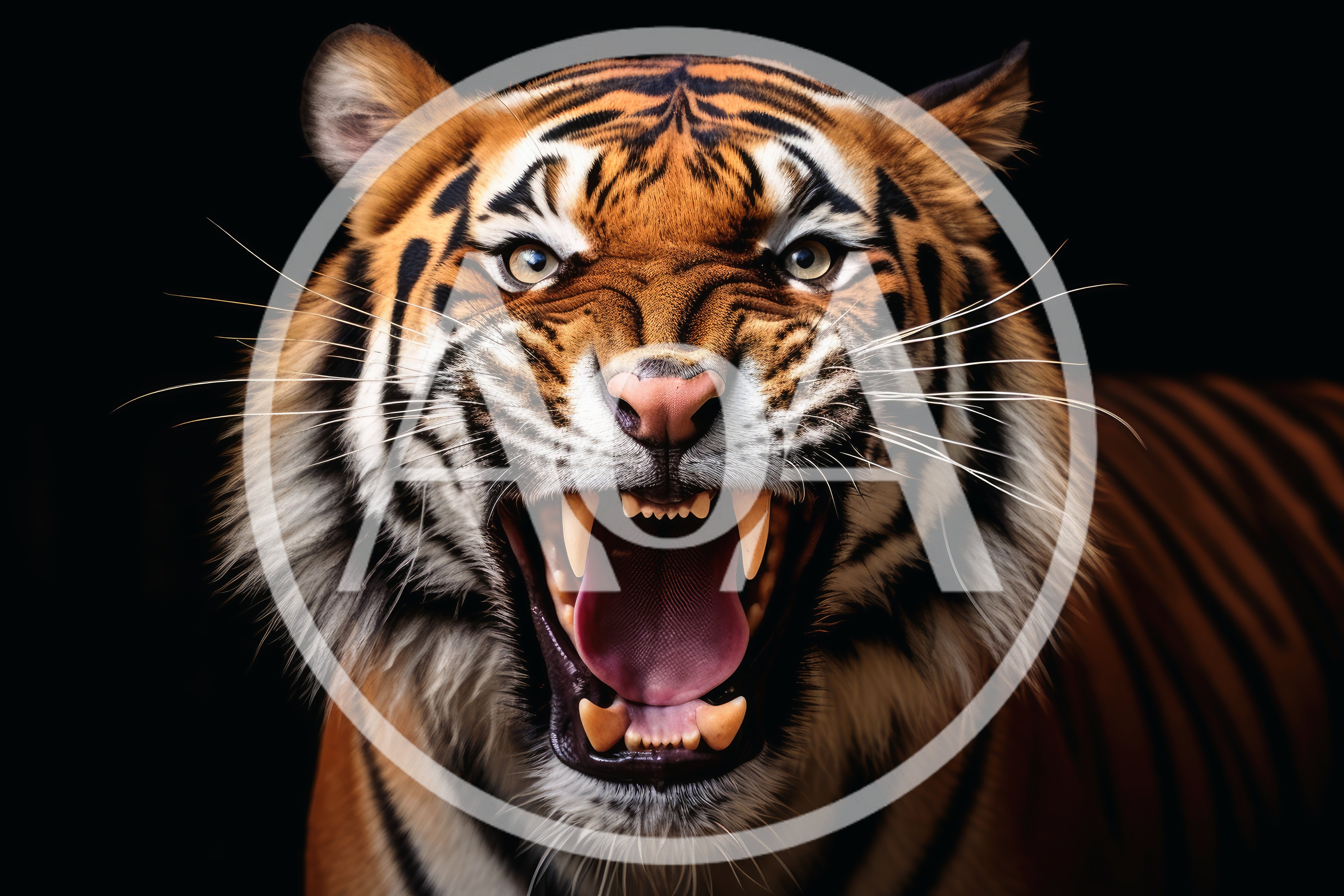 Fierce Tiger Roaring With Mouth Wide Open
