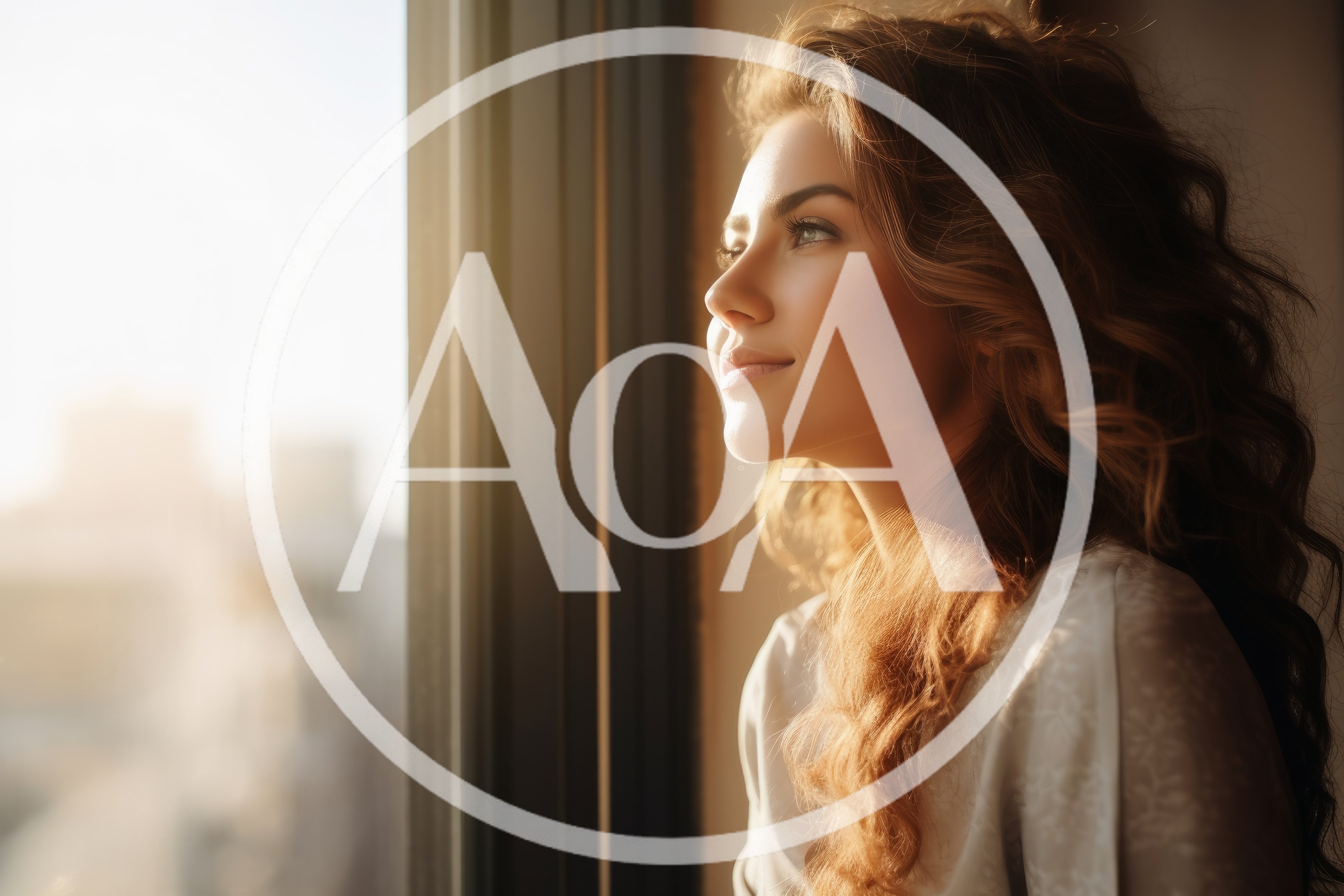 Young Woman Looking Out Of A Window At Sunset