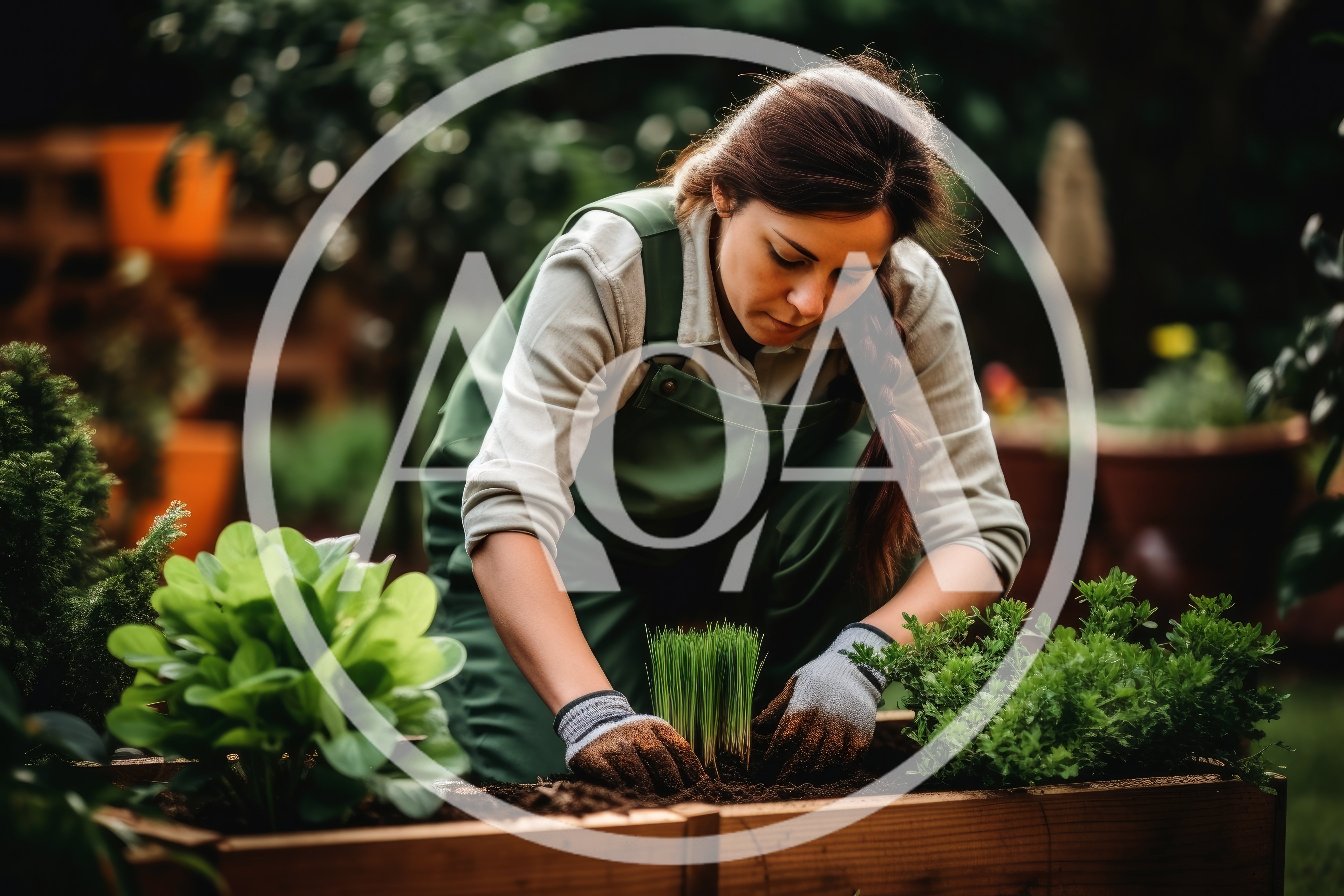 Woman Planting Seedlings in a Wooden Garden Bed