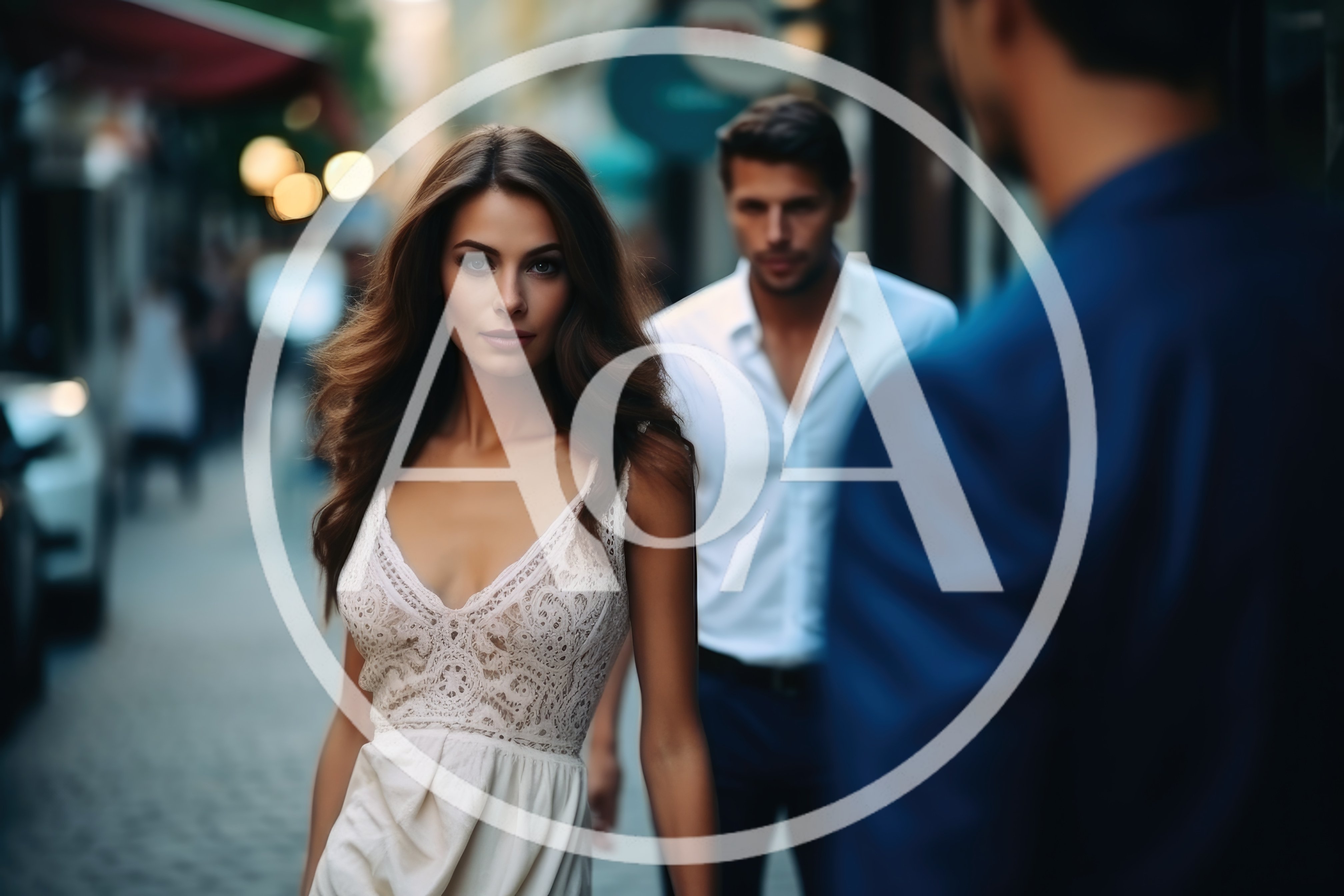 Elegant Woman Walking Past Men On City Street