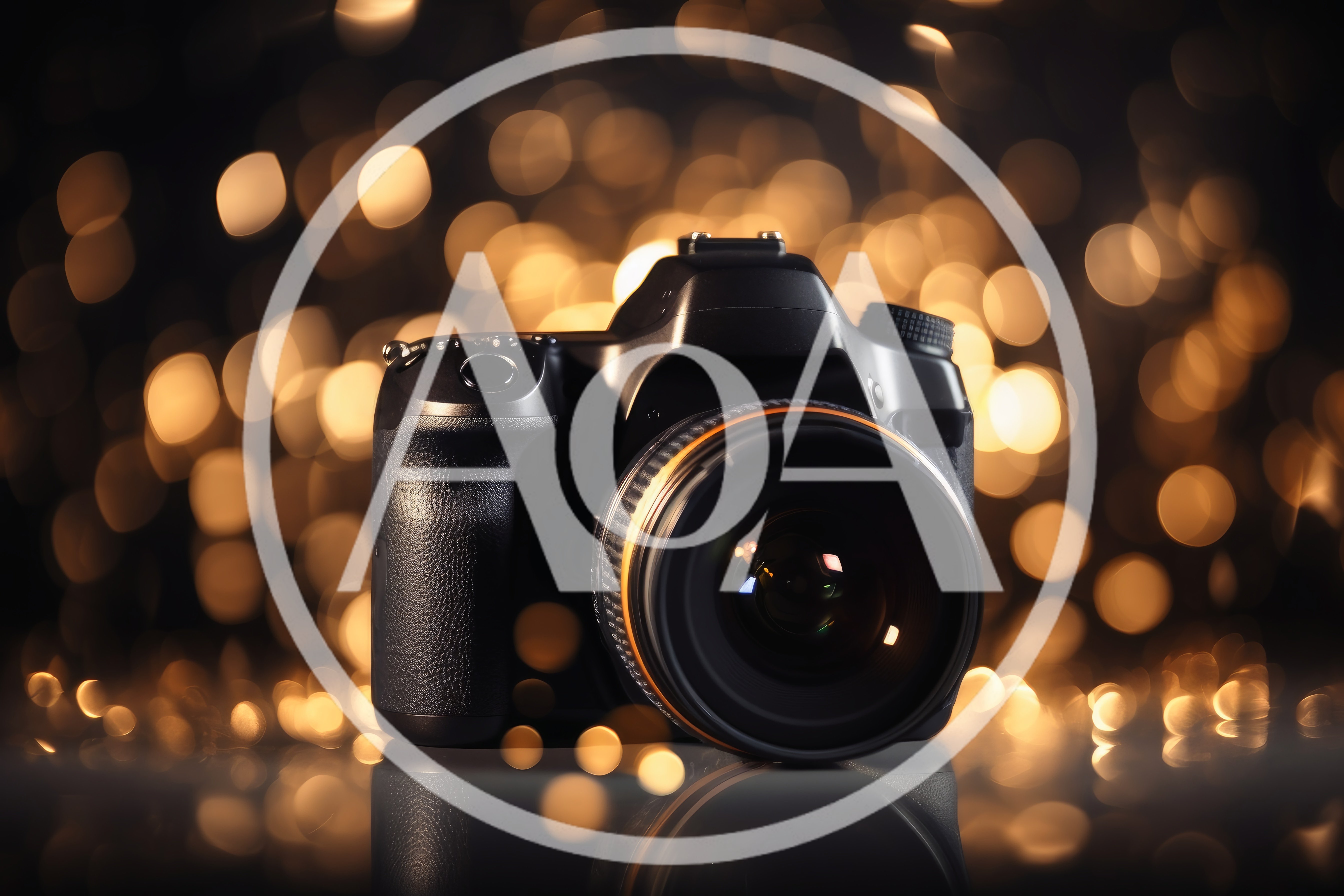 Professional DSLR Camera With Bokeh Light Background