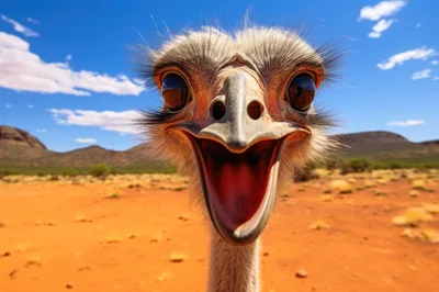 Close Up Portrait Of A Smiling Ostrich