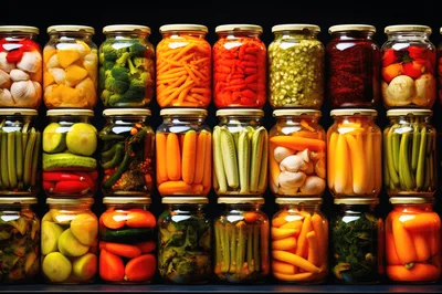 Assorted Glass Jars Filled With Pickled Vegetables