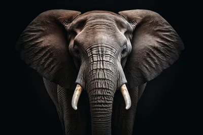 Majestic African Elephant Portrait Against Black Background