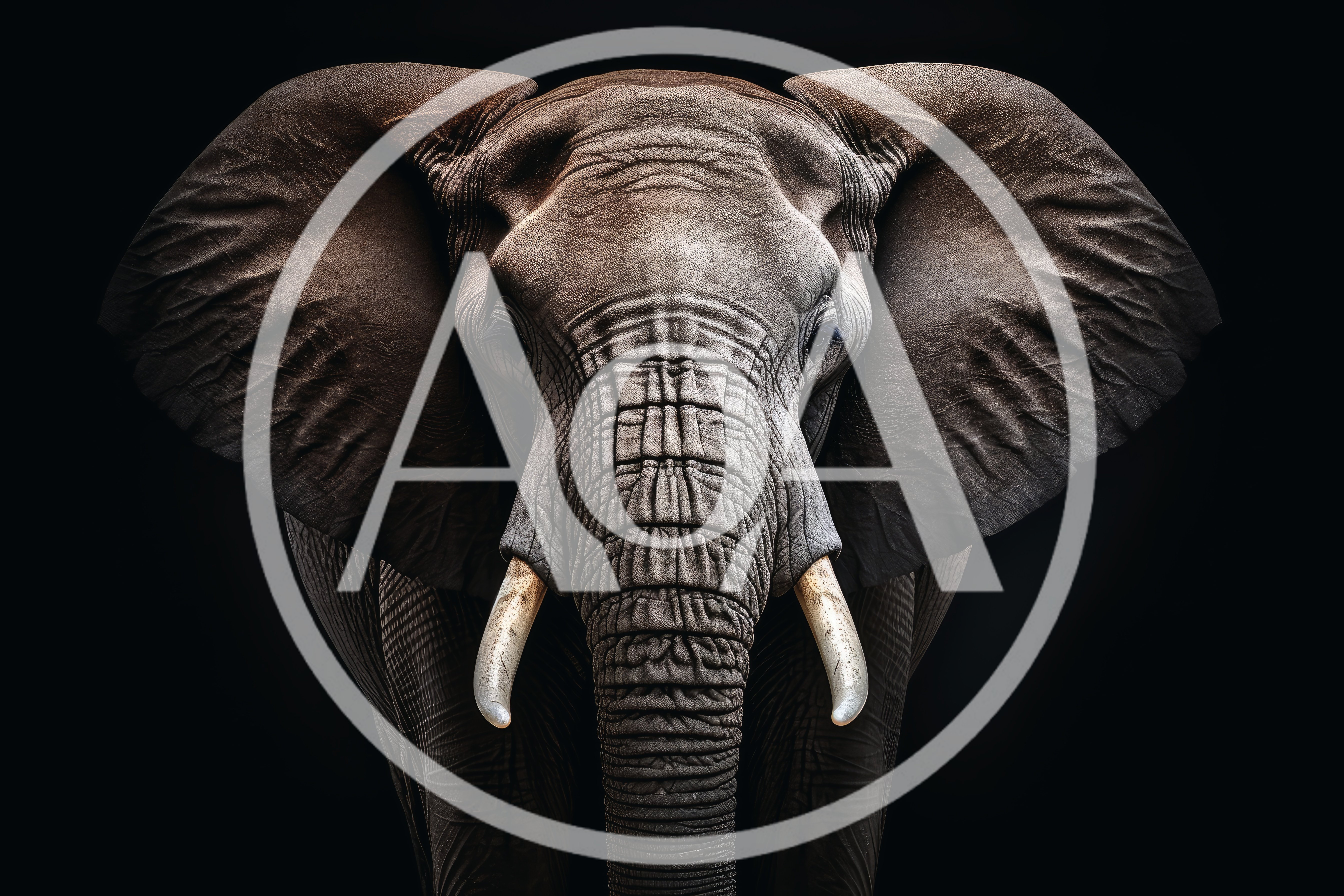 Majestic African Elephant Portrait Against Black Background