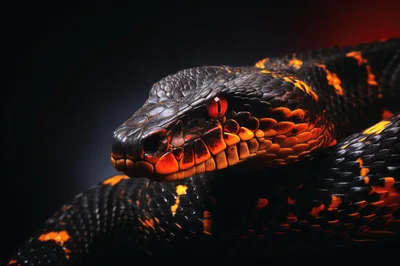 Close Up Portrait Of A Black And Orange Snake