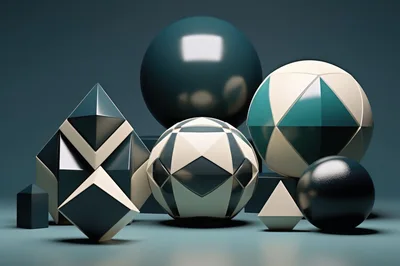 Abstract Geometric Shapes With Spheres And Polyhedrons