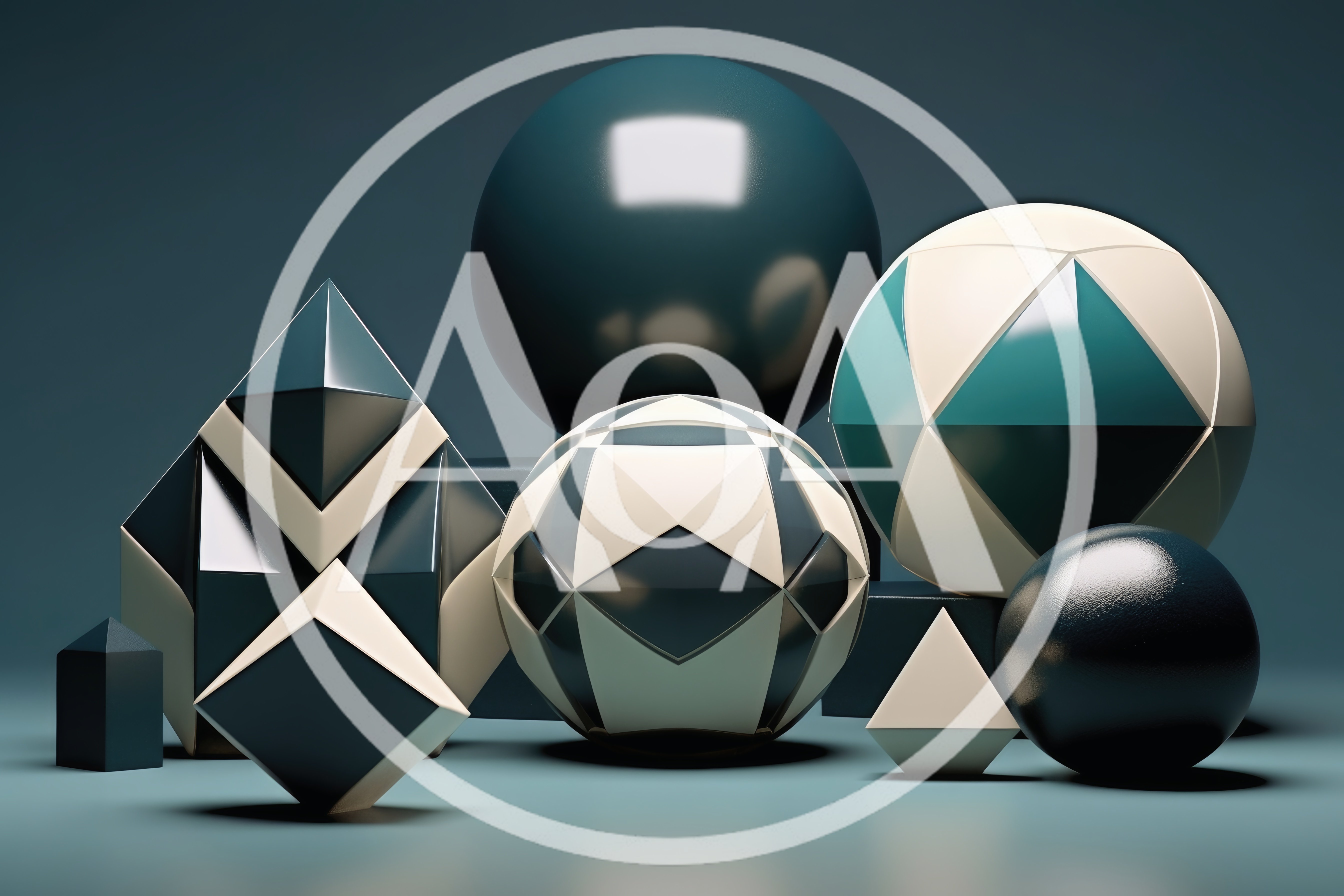 Abstract Geometric Shapes With Spheres And Polyhedrons
