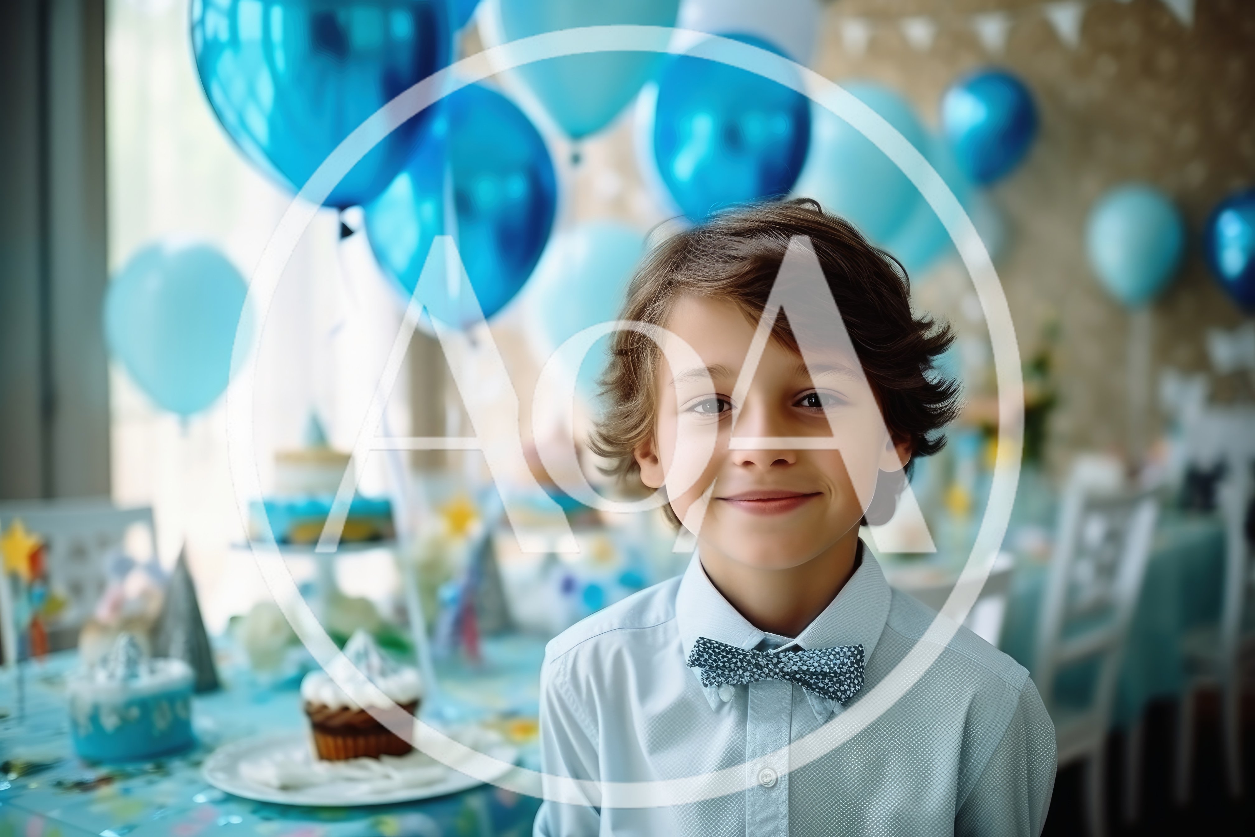 Young Boy Celebrating Birthday Party With Blue Balloons