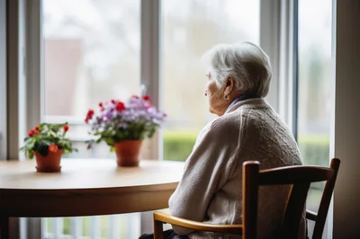 Elderly Woman Sitting Alone By A Window