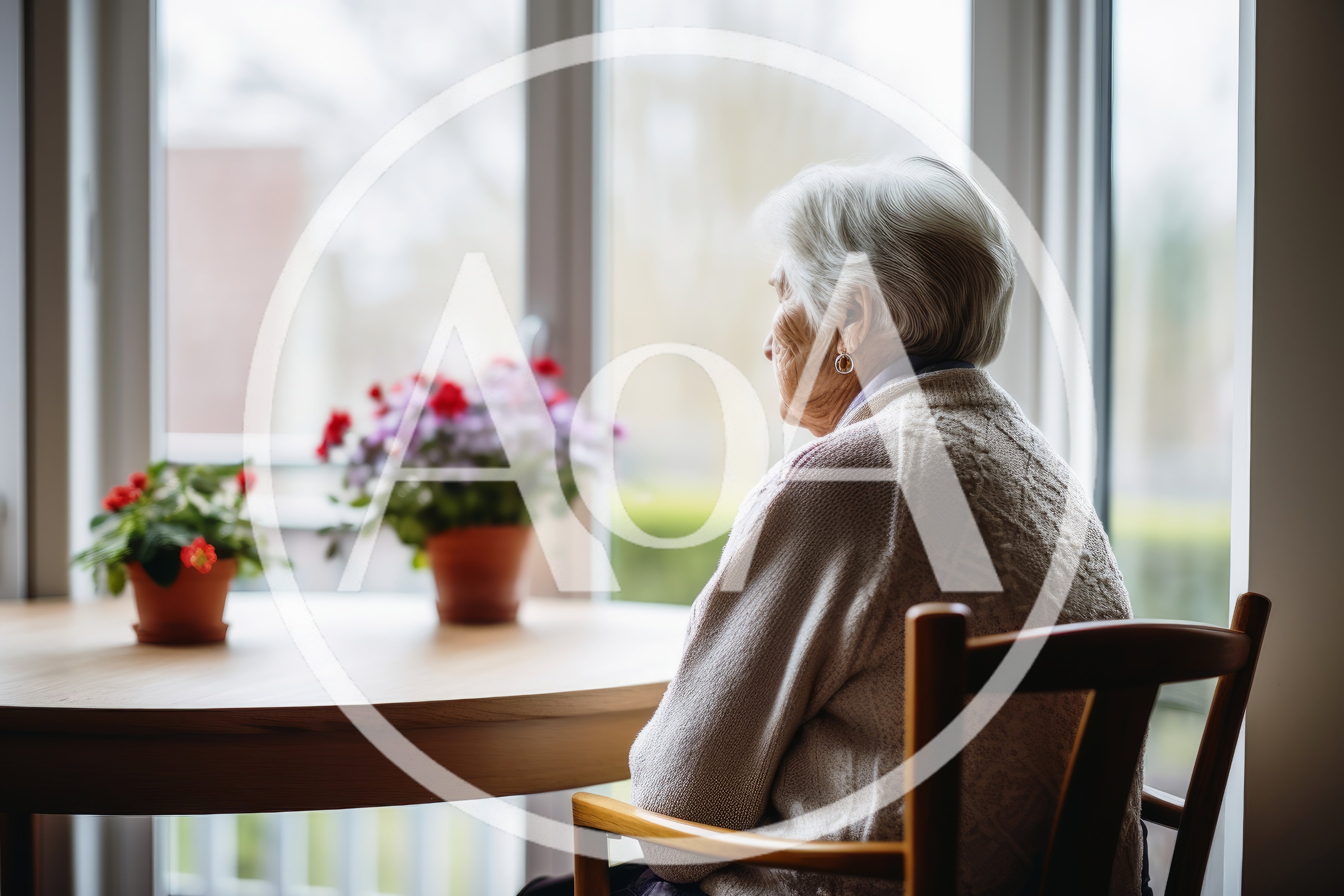 Elderly Woman Sitting Alone By A Window