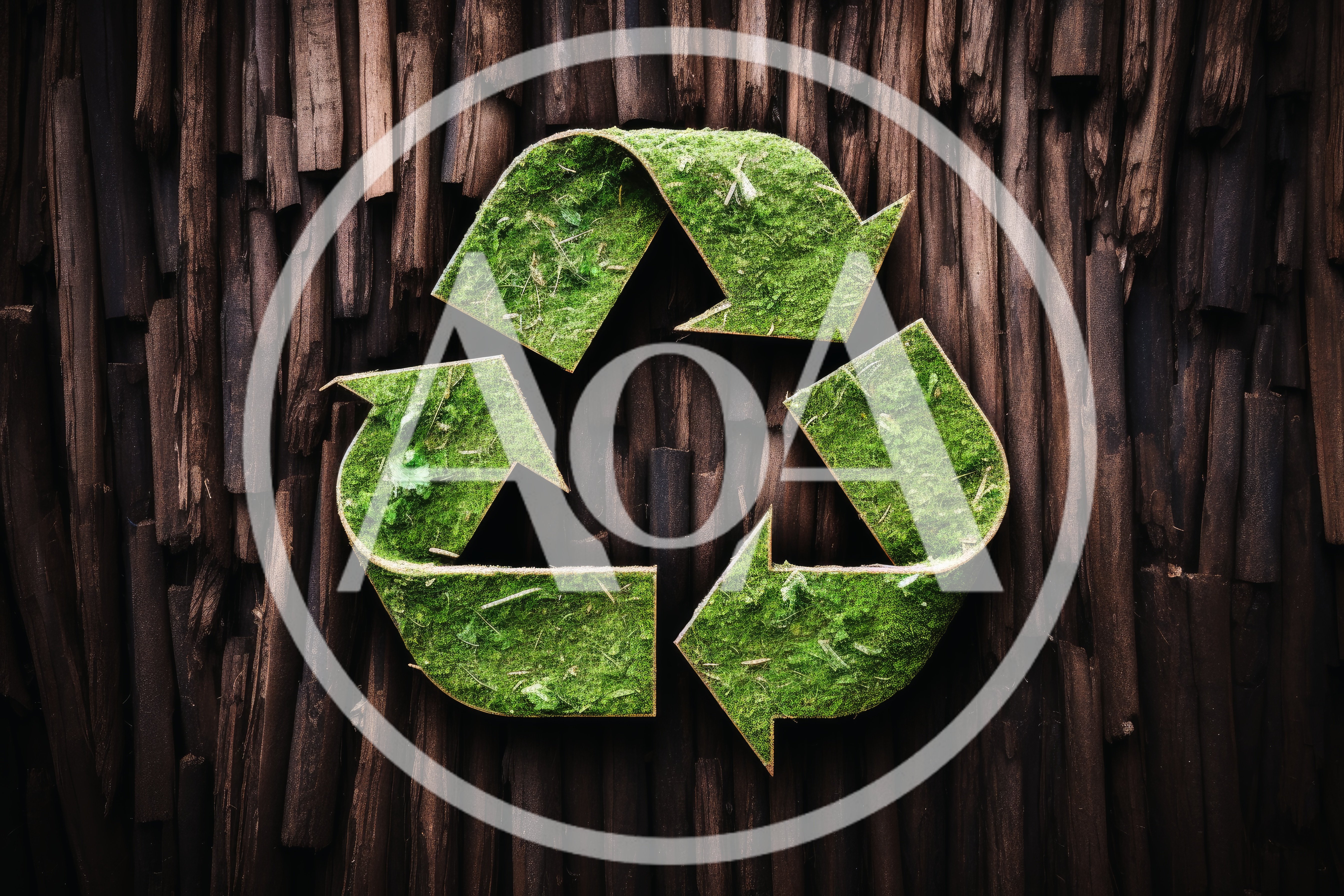 Recycle Symbol Made Of Green Moss On Wood