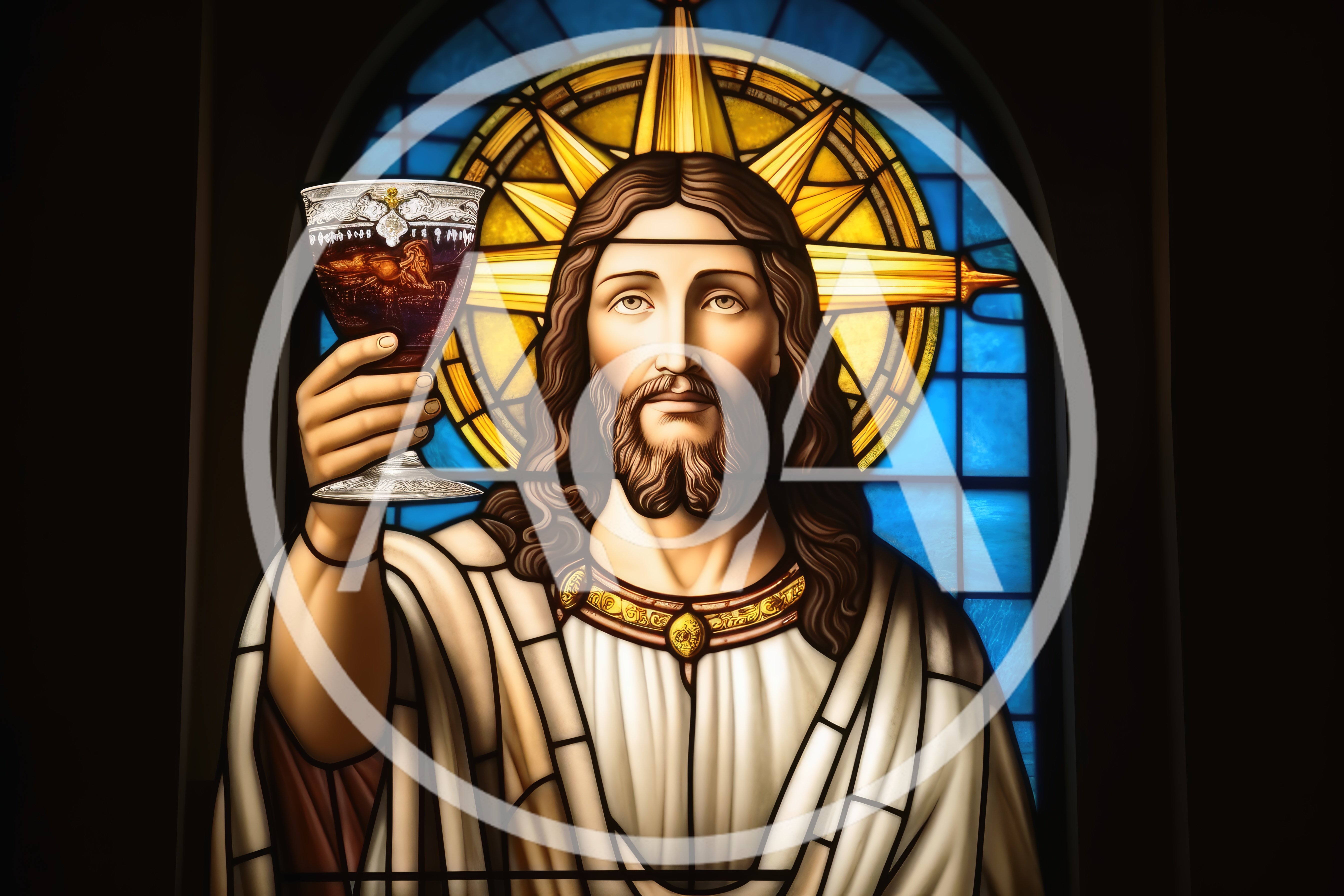 Stained Glass Depiction Of Jesus Holding A Chalice