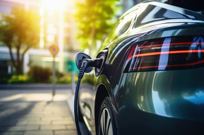 Electric Vehicle Charging At A Modern Urban Station