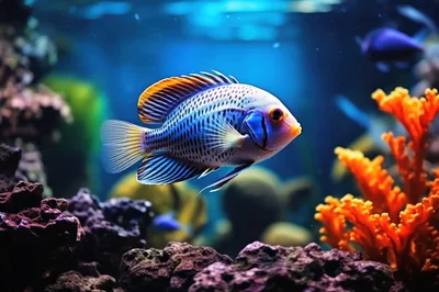 Vibrant Cichlid Fish Swimming In A Tropical Aquarium