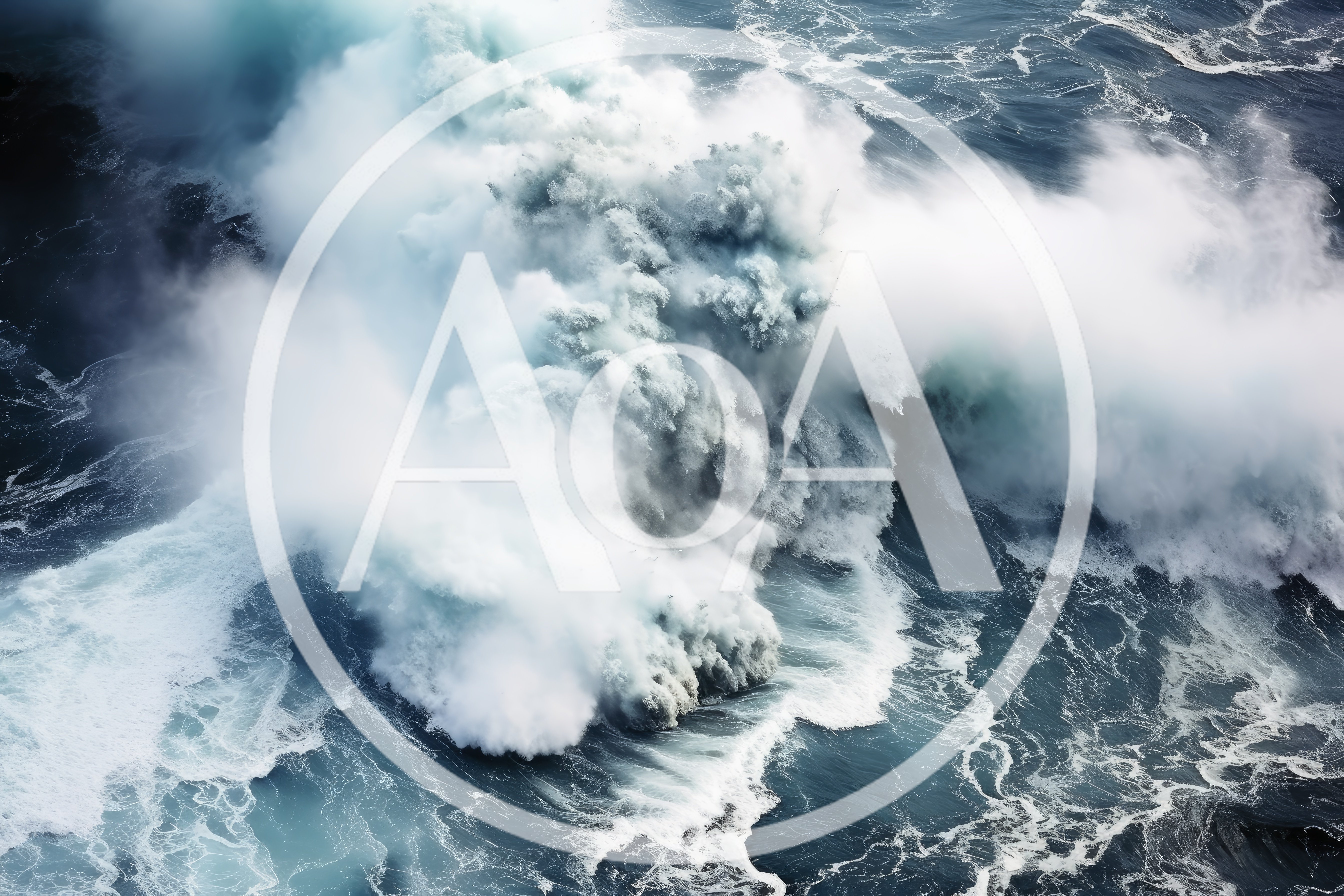 Aerial View Of Massive Ocean Wave Crashing Against Rocks