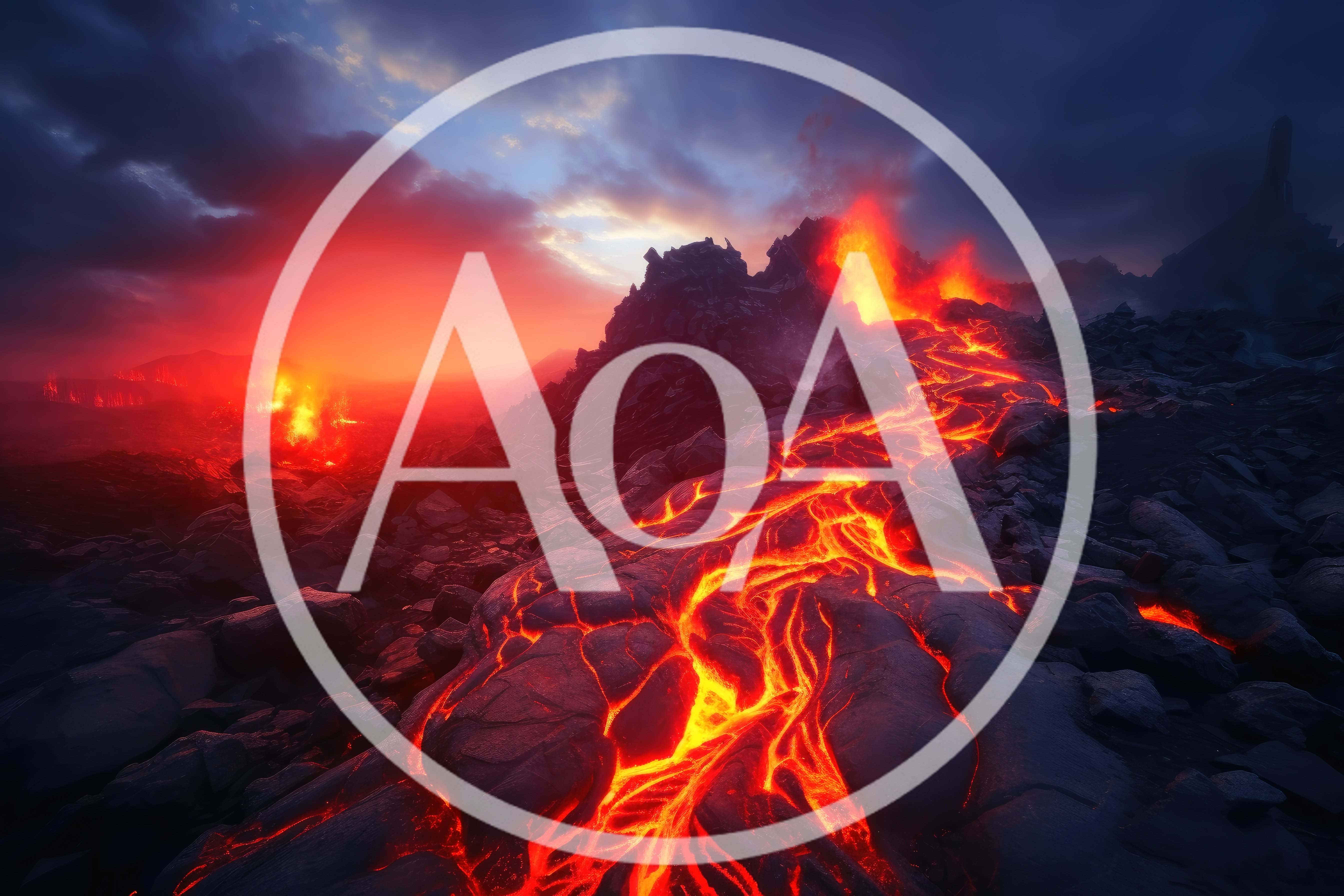Volcanic Eruption With Molten Lava Flowing Down Mountain
