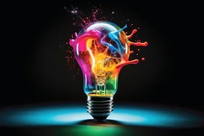 Light Bulb Exploding With Vibrant Colorful Paint Splashes