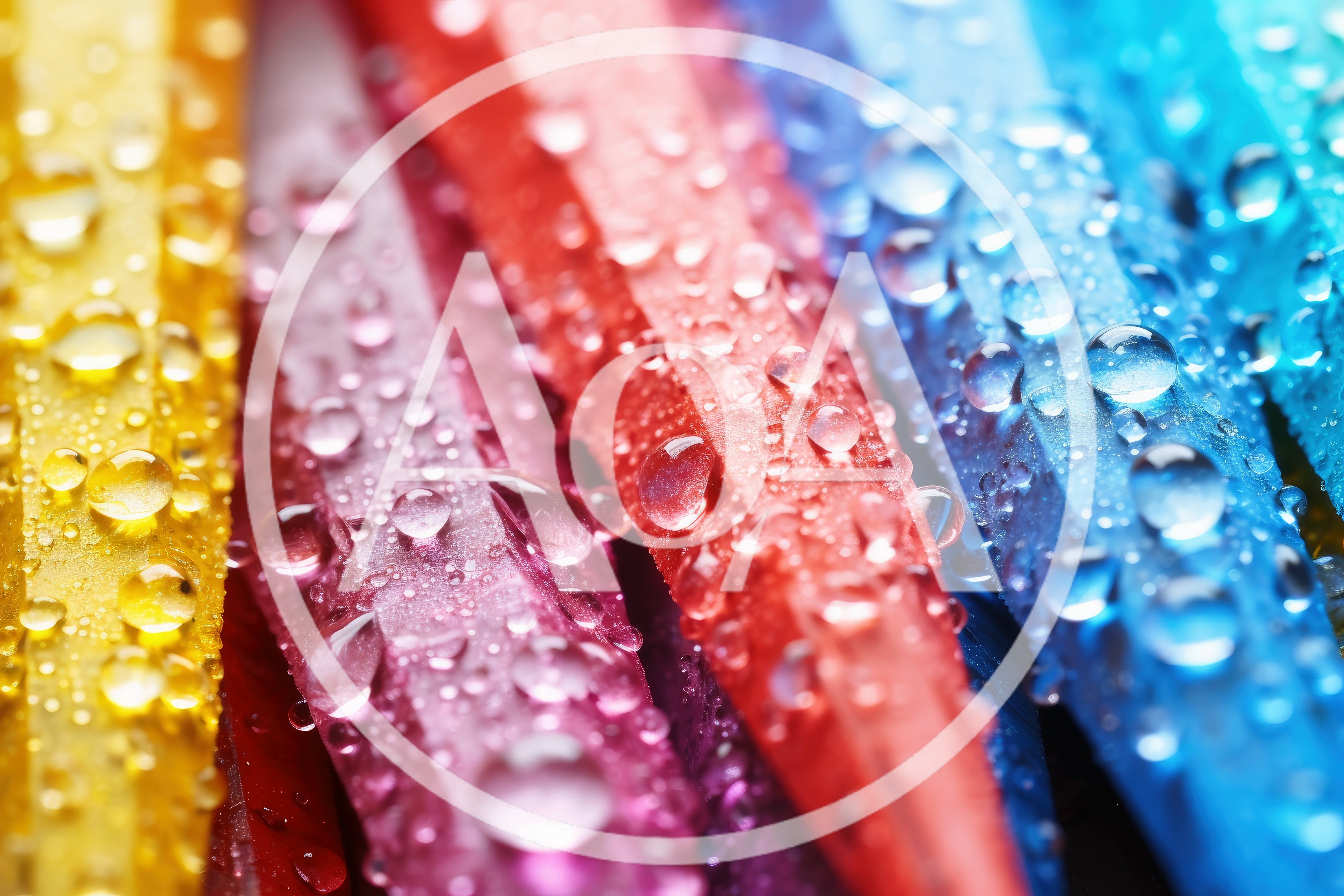 Macro View Of Colorful Crayons With Water Droplets