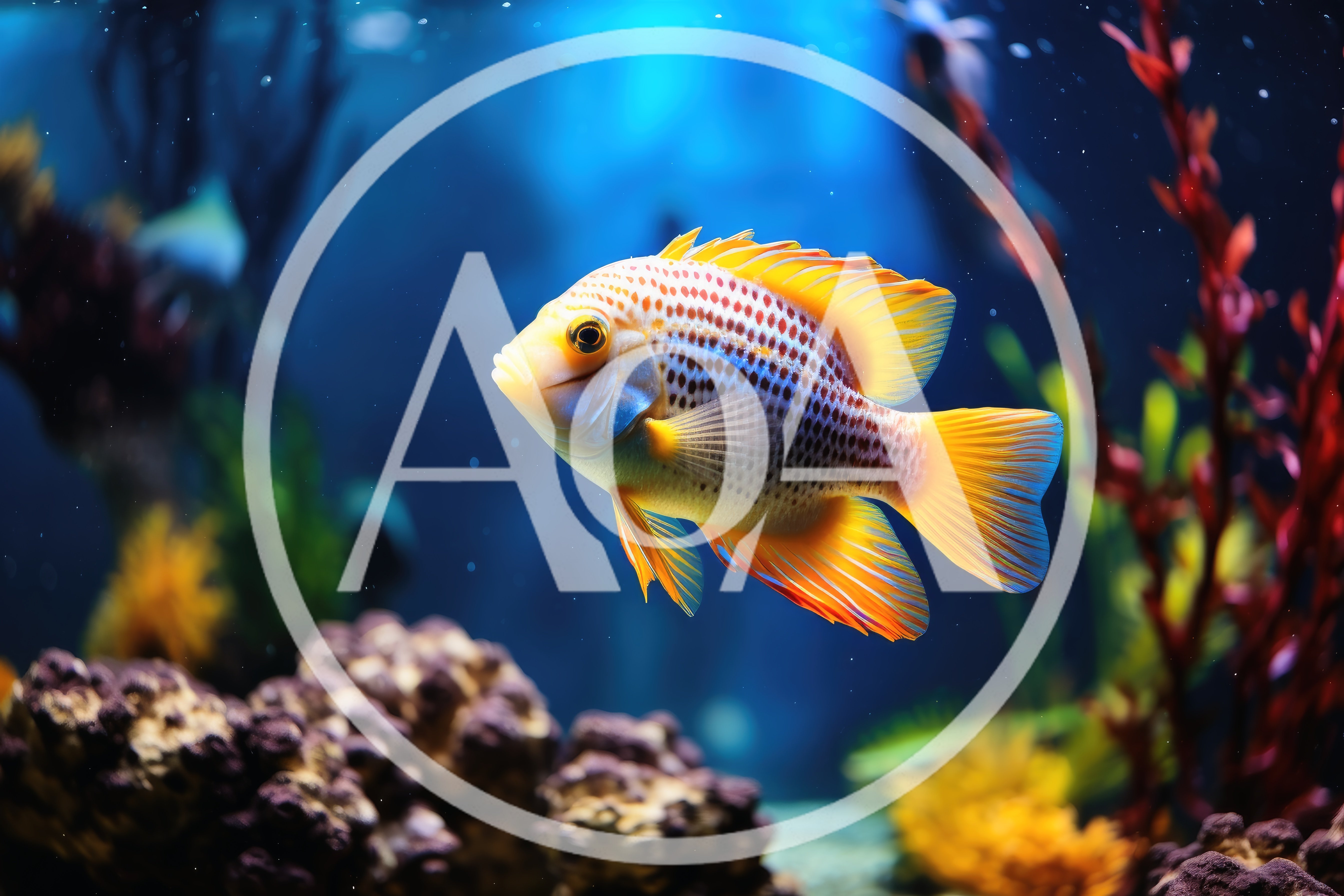 Vibrant Green Terror Cichlid Swimming In Aquarium