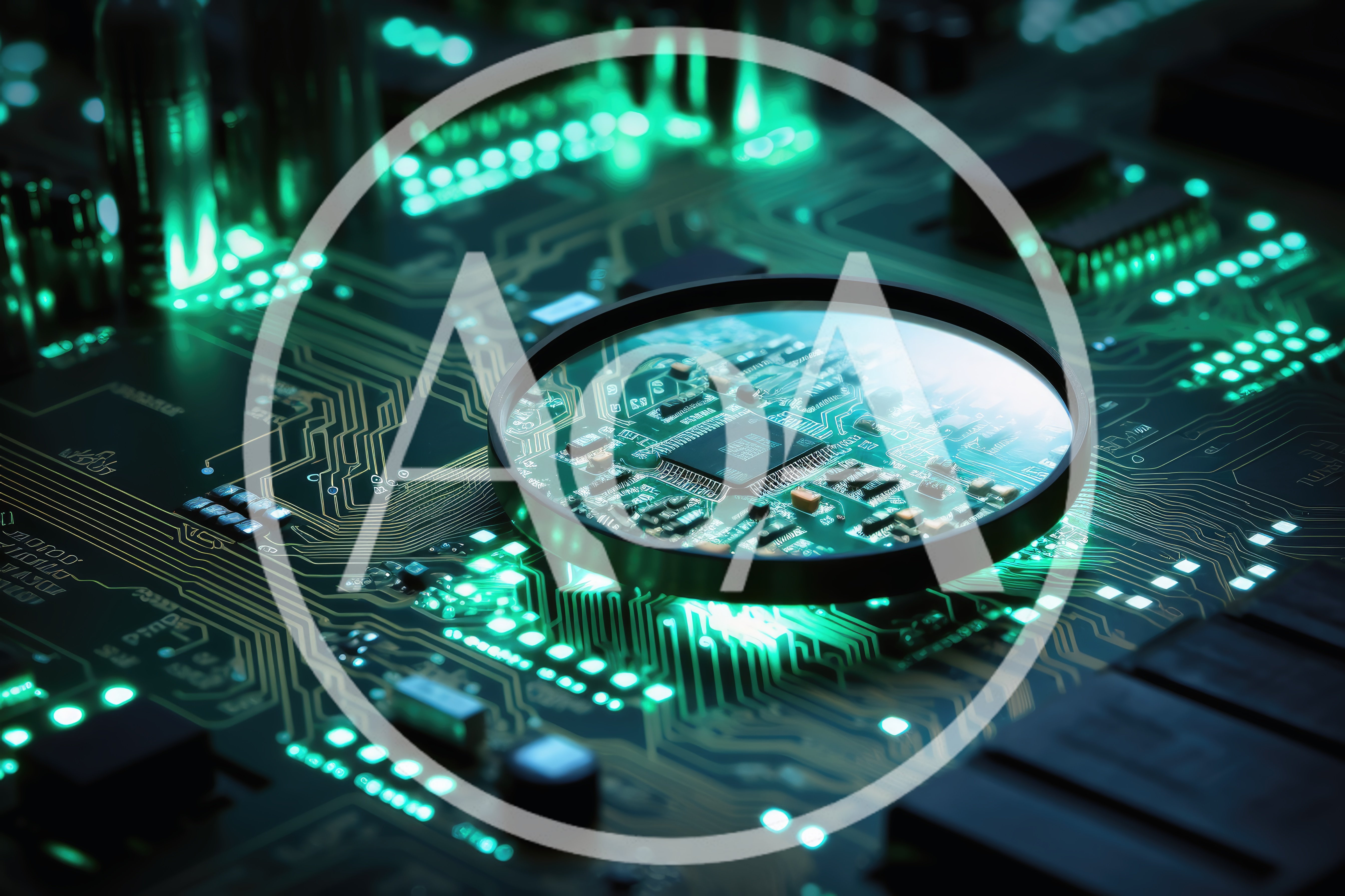 Magnifying Glass Over Computer Circuit Board