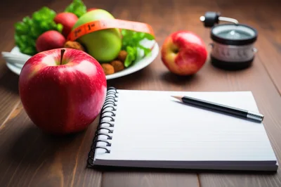 Healthy Diet Planning With Fresh Fruit And Notebook