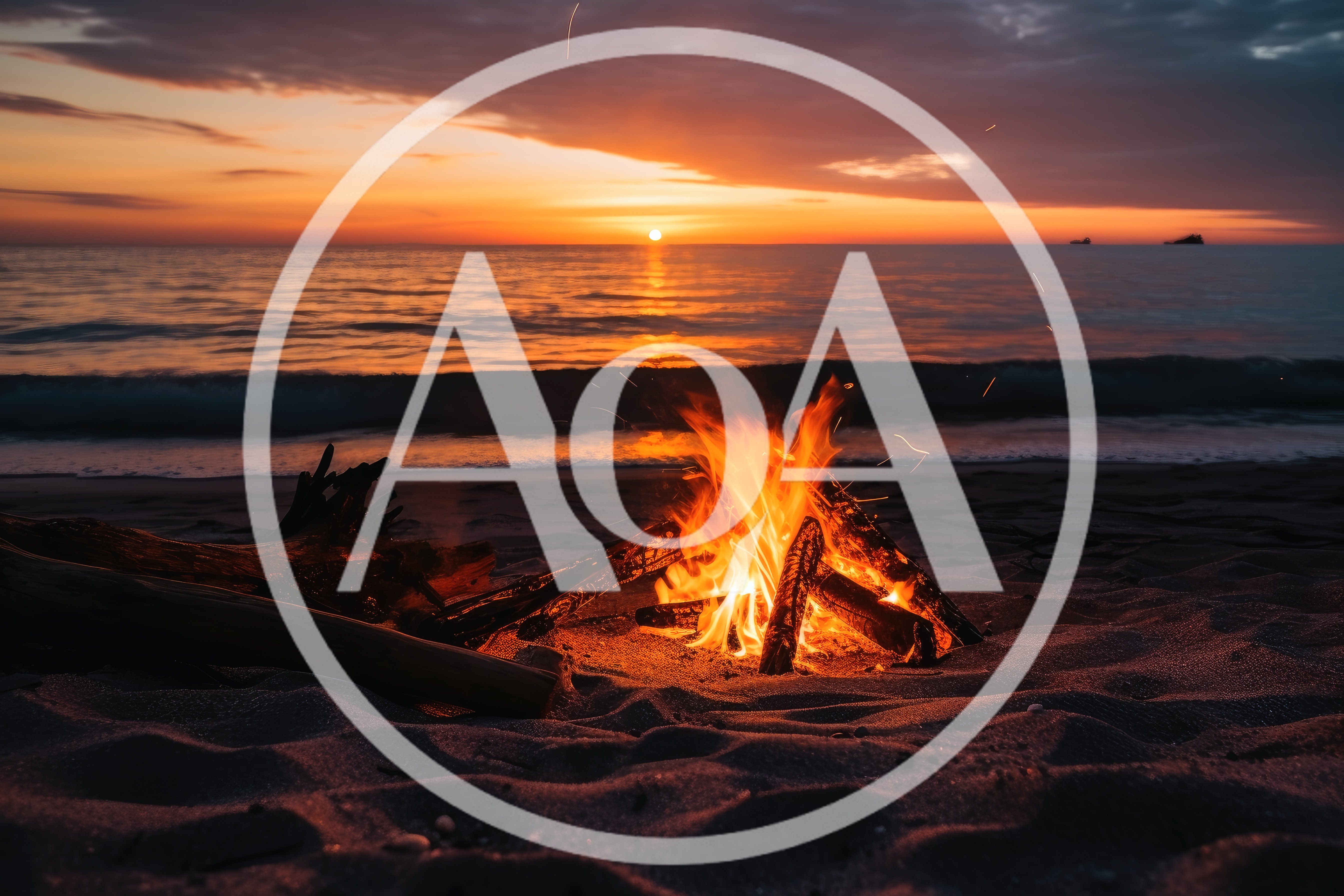 Bonfire Burning On A Sandy Beach At Sunset