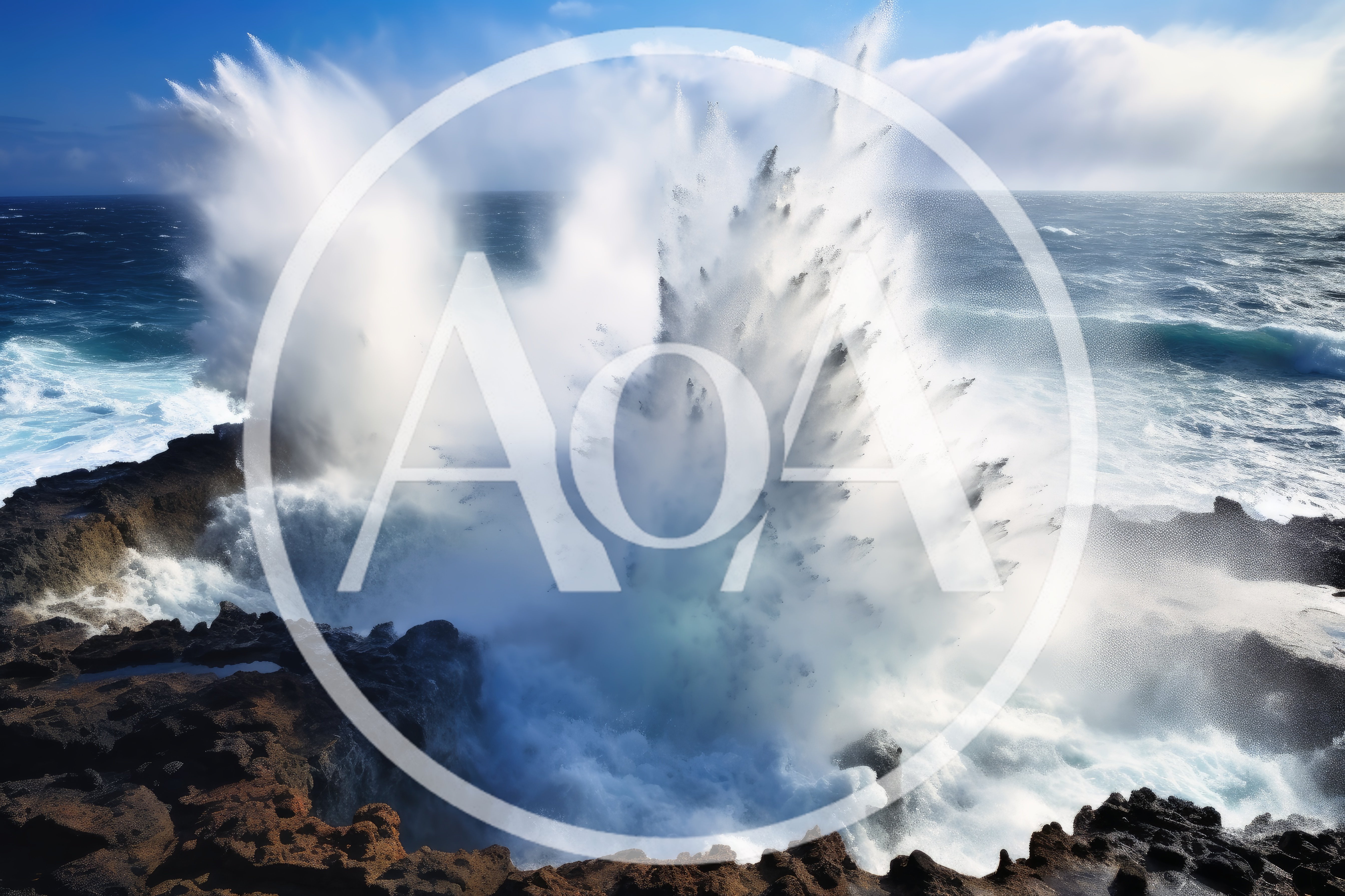 Powerful Ocean Wave Crashing Against Rocky Shoreline