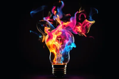 Light Bulb Engulfed In Vibrant Multicolored Flames