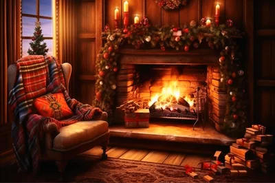 Cozy Christmas Living Room With Fireplace And Gifts