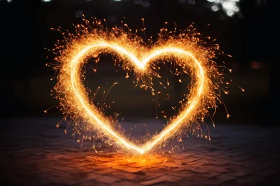 Glowing Sparkler Heart Shape Against Dark Background