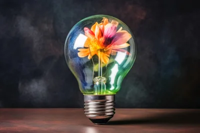 Light Bulb Containing A Vibrant Blooming Flower