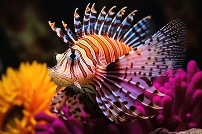 Lionfish Swimming Among Vibrant Coral Reef