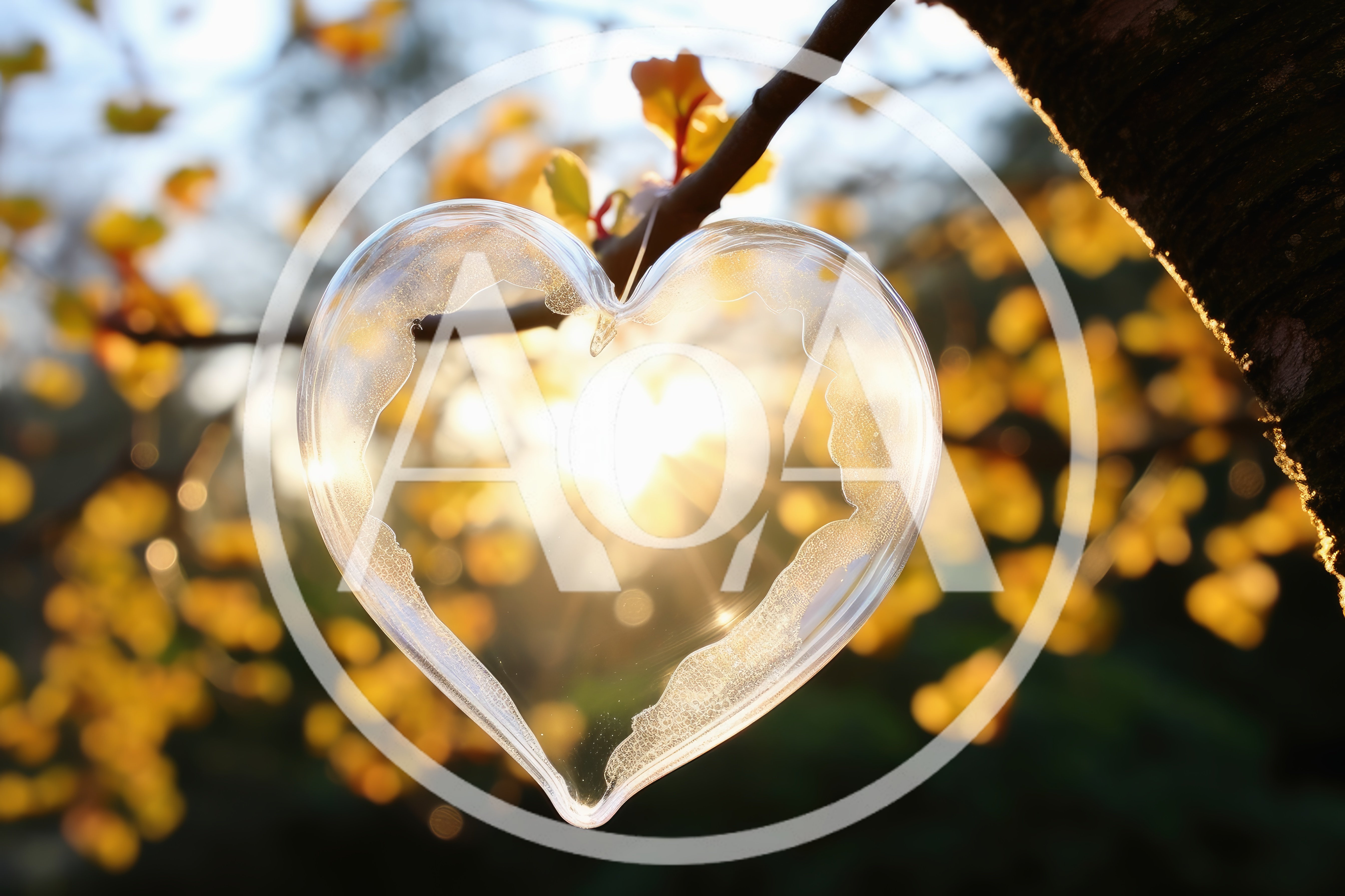 Transparent Glass Heart Ornament Hanging From Tree Branch