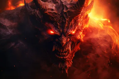 Fierce Demon Face With Glowing Red Eyes