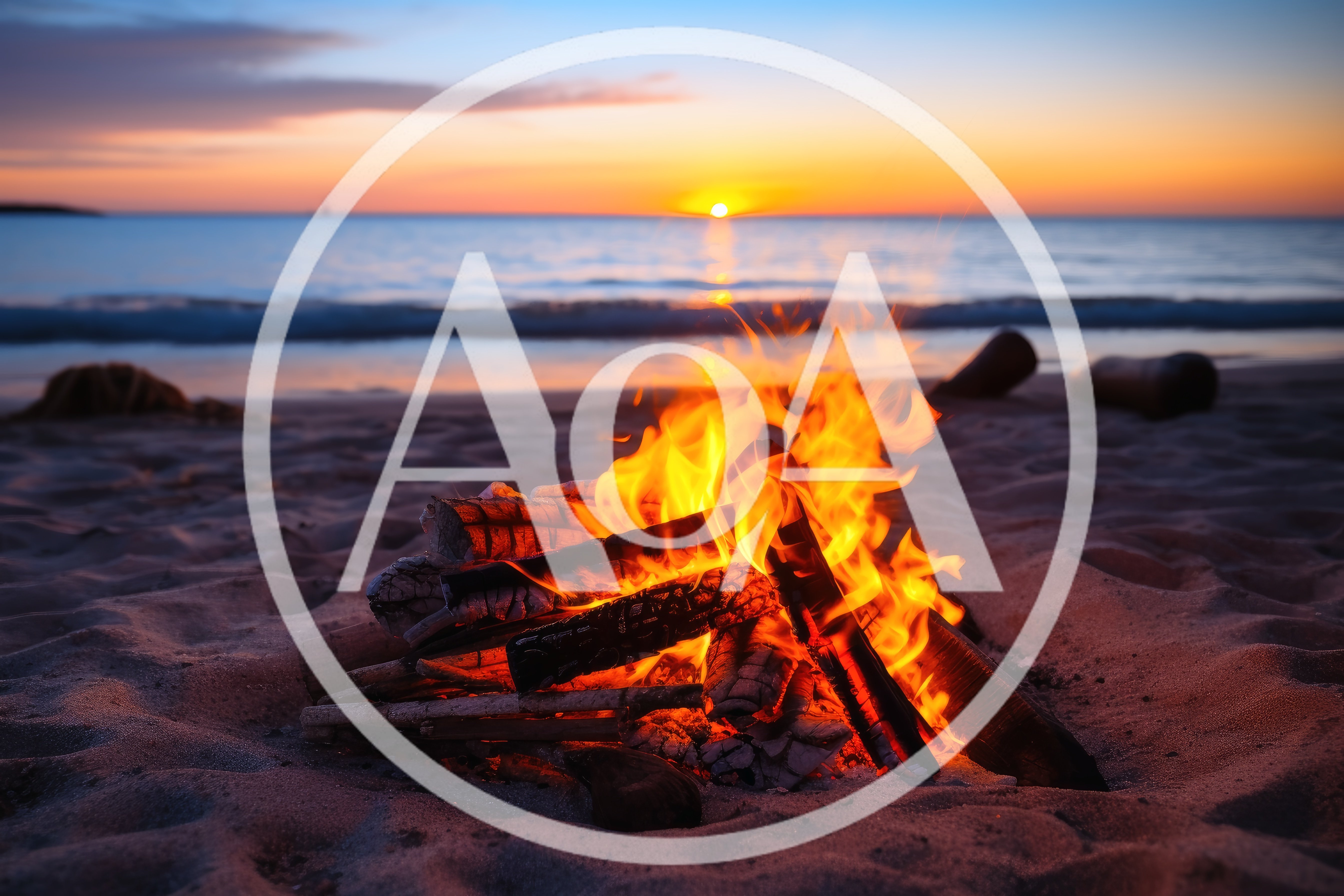 Bonfire Burning On A Sandy Beach At Sunset