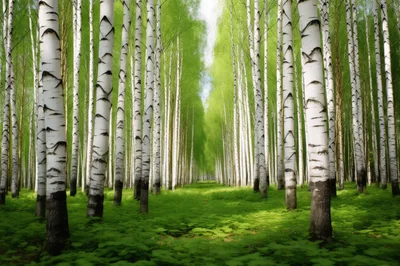 Lush Birch Forest Path In Springtime