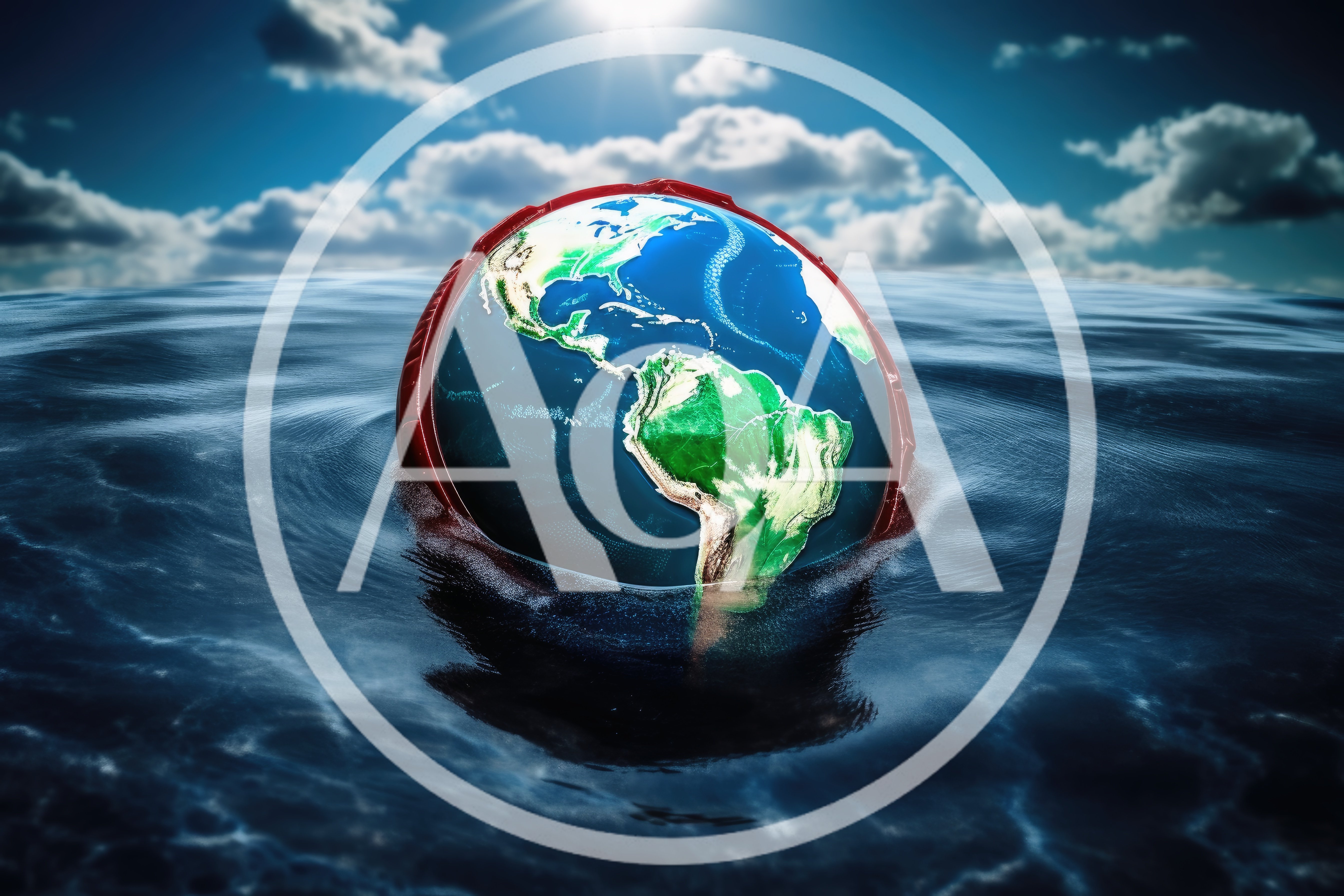 Earth Globe Partially Submerged in Deep Ocean Waters