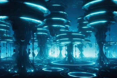 Futuristic Alien Cityscape With Glowing Bioluminescent Structures