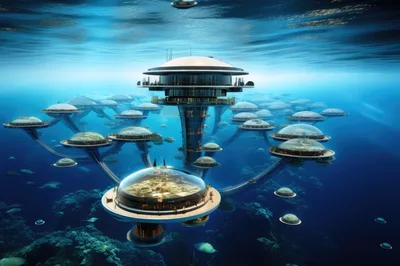 Futuristic Underwater City With Glass Domes